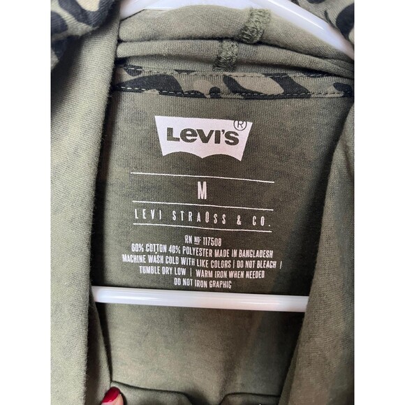 Levi's Hoodie Mens Medium Green Leopard Camo Box Logo Pullover Long Sleeve - Picture 3 of 6